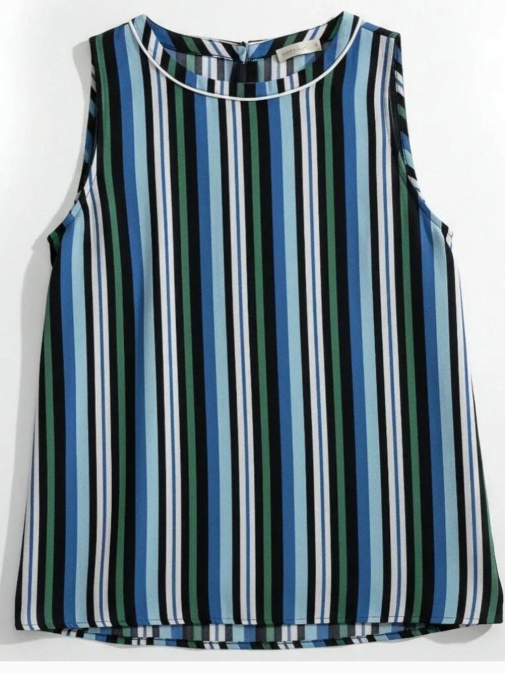 LOFT Blue Green Striped Keyhole Back Sleeveless Tank Blouse M NWT
